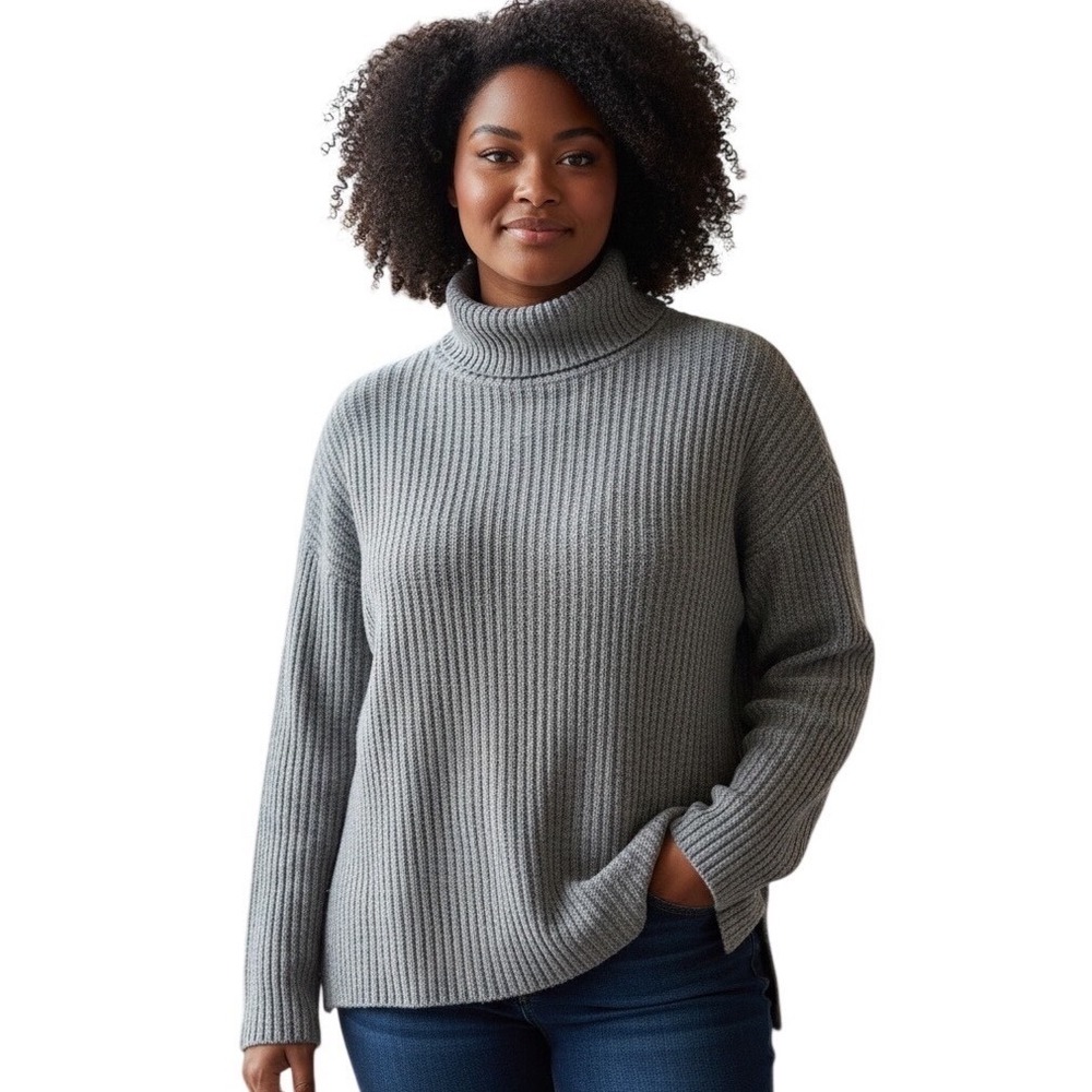 Marine Layer Womens‎ Gray Wool Cotton Blend Knit Turtleneck Sweater Size L